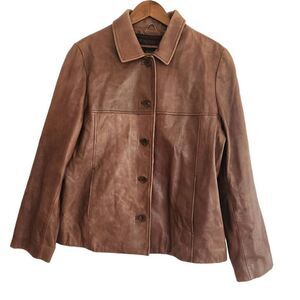 Wilsons Leather Tan 90's Button Front Thinsulate Jacket Size Large